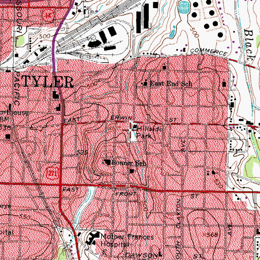 Topographic Map of Hillside Park, TX