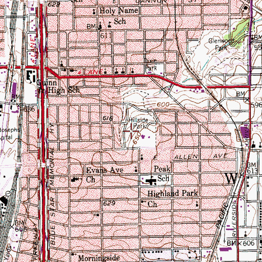 Topographic Map of Hillside Park, TX