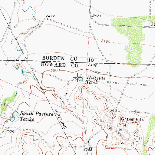 Topographic Map of Hillside Tank, TX