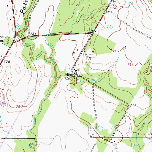 Topographic Map of Hiner Cemetery, TX