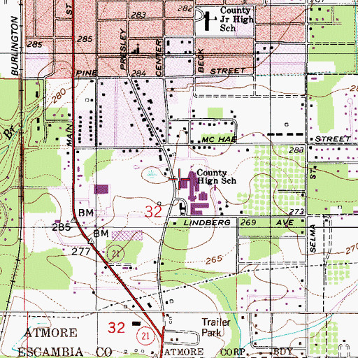 Topographic Map of Escambia County High School, AL
