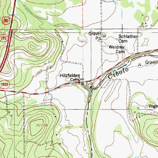 Topographic Map of Hitzfelder Cemetery, TX