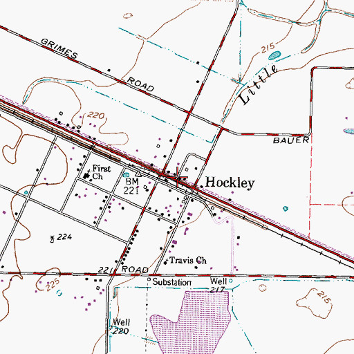Topographic Map of Hockley, TX