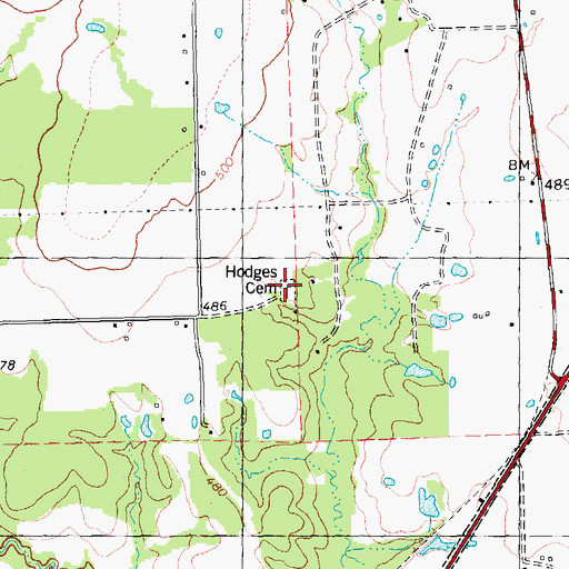 Topographic Map of Hodges Cemetery, TX