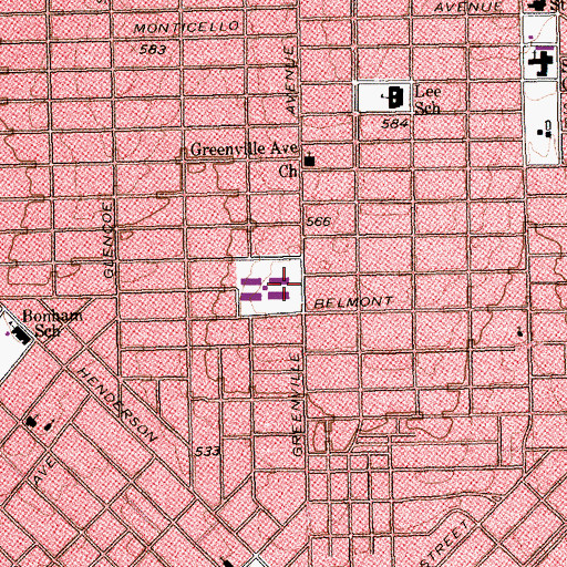 Topographic Map of Hoekaday School, TX