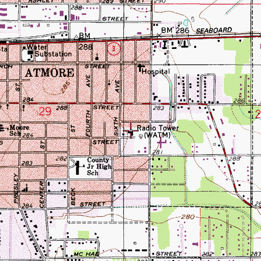 Topographic Map of First Assembly of God Church, AL