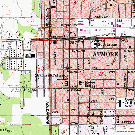 Topographic Map of First Baptist Church, AL