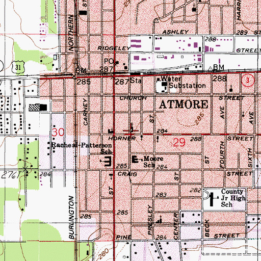 Topographic Map of First Methodist Church, AL
