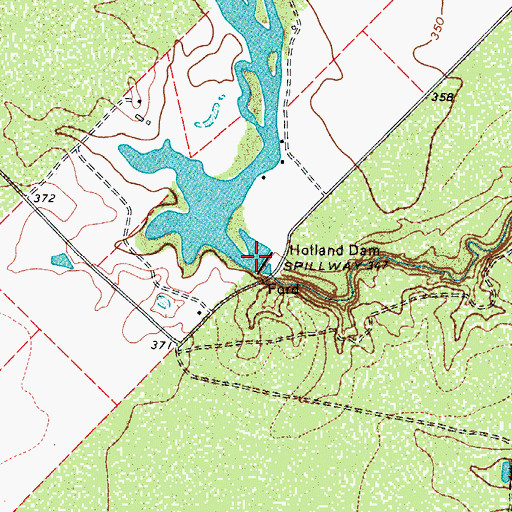 Topographic Map of Holland Dam, TX