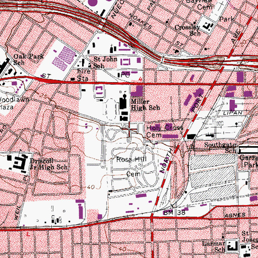 Topographic Map of Holly Cross Cemetery, TX