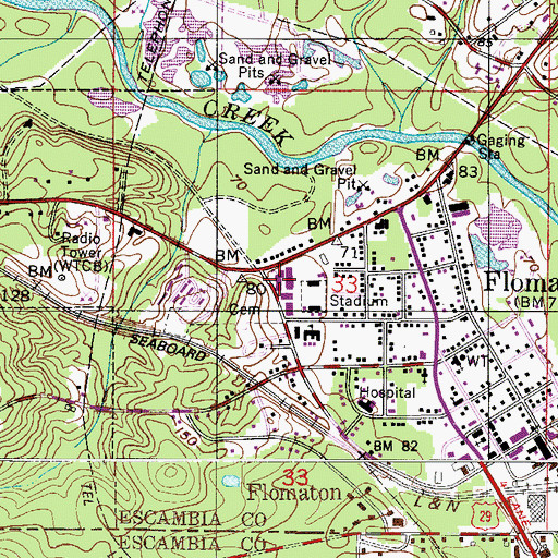 Topographic Map of Flomaton High School, AL