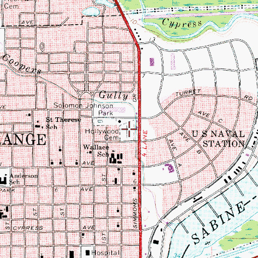 Topographic Map of Hollywood Cemetery, TX