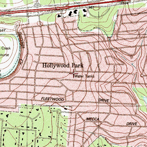 Topographic Map of Hollywood Park, TX