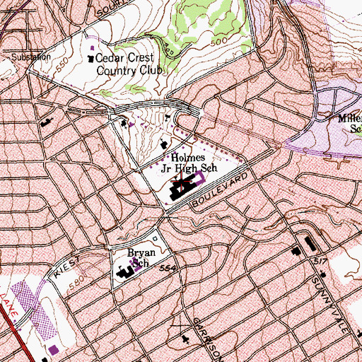 Topographic Map of Holmes Junior High School, TX