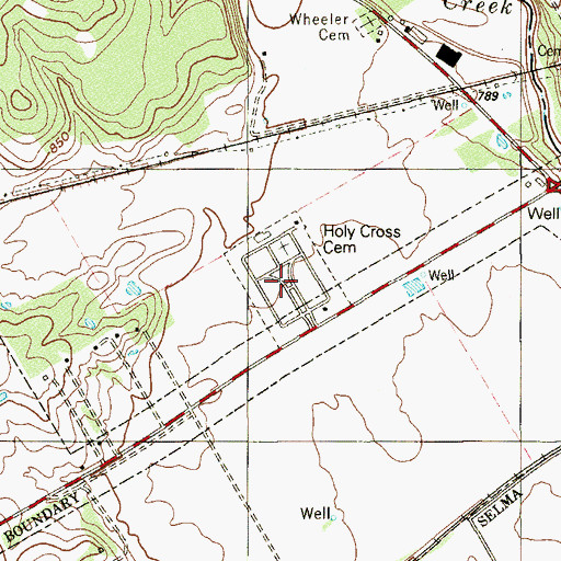 Topographic Map of Holy Cross Cemetery, TX