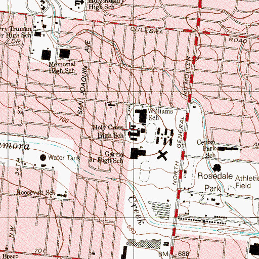 Topographic Map of Holy Cross High School, TX