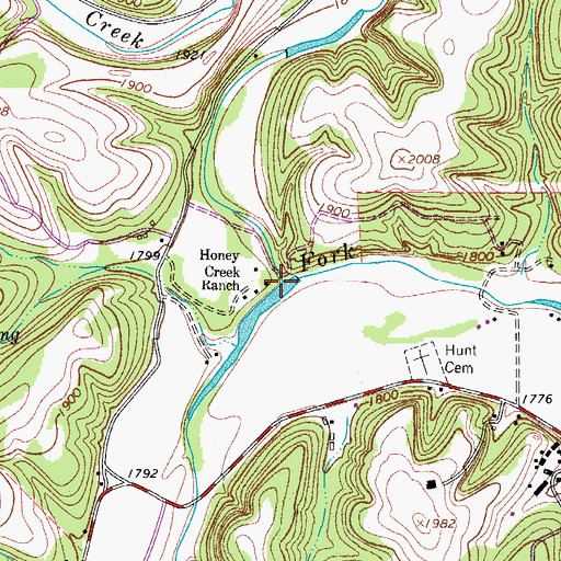 Topographic Map of Honey Creek, TX