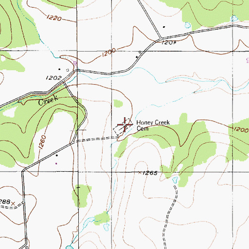 Topographic Map of Honey Creek Cemetery, TX