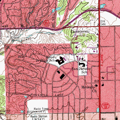 Topographic Map of Hood Junior High School, TX