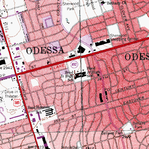 Topographic Map of Hood Junior High School, TX