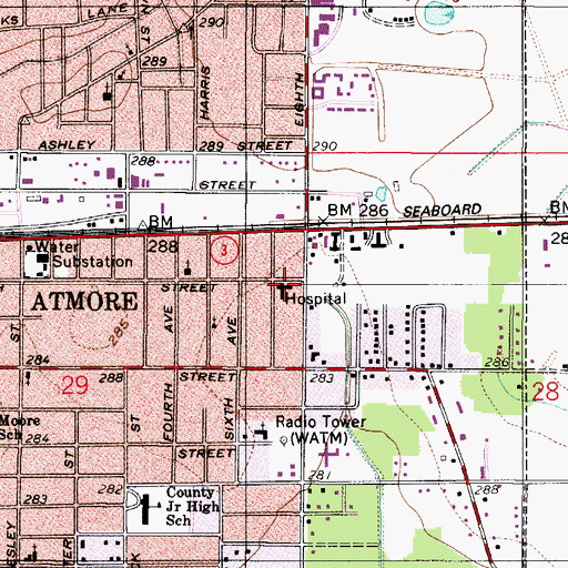 Topographic Map of Greenlawn Hospital, AL