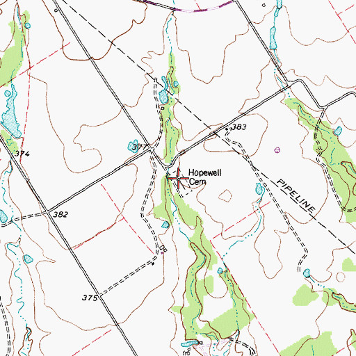 Topographic Map of Hopewell Cemetery, TX