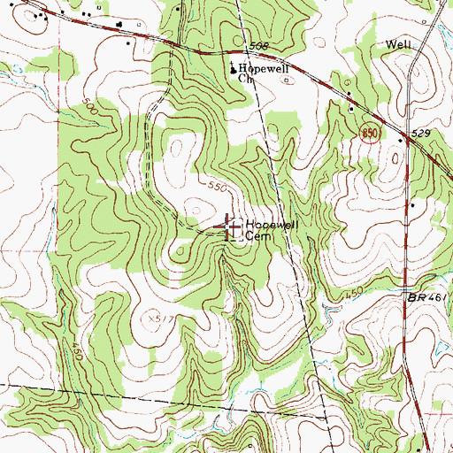Topographic Map of Hopewell Cemetery, TX