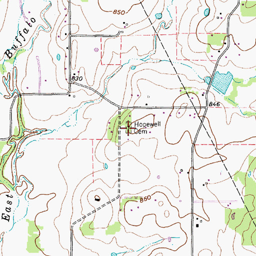 Topographic Map of Hopewell Cemetery, TX