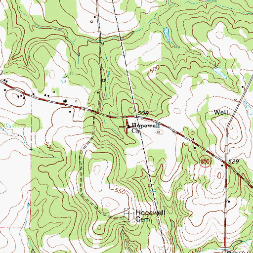 Topographic Map of Hopewell Church, TX
