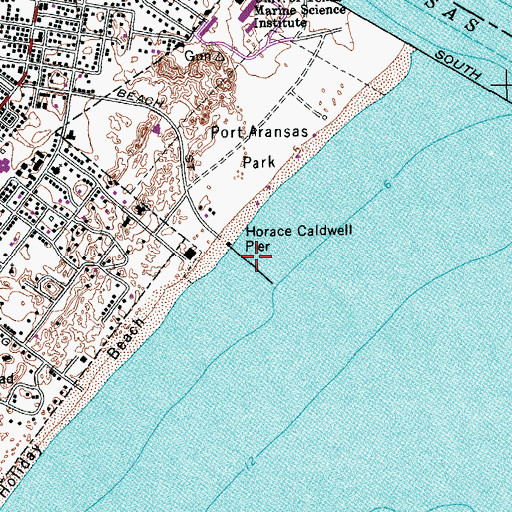 Topographic Map of Horace Caldwell Pier, TX