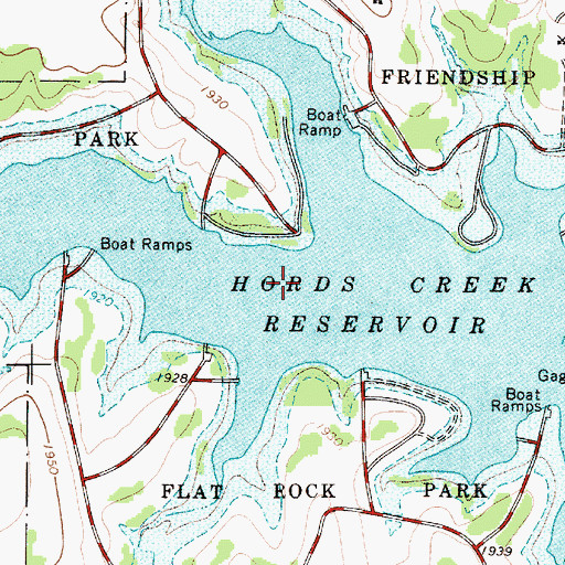 Topographic Map of Hords Creek Lake, TX