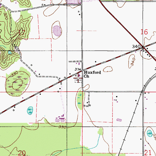 Topographic Map of Huxford Church Cemetery, AL
