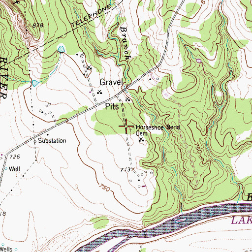 Topographic Map of Horsehoe Bend Cemetery, TX