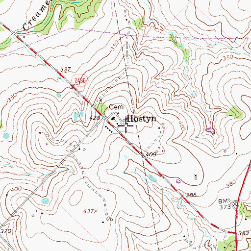 Topographic Map of Hostyn, TX