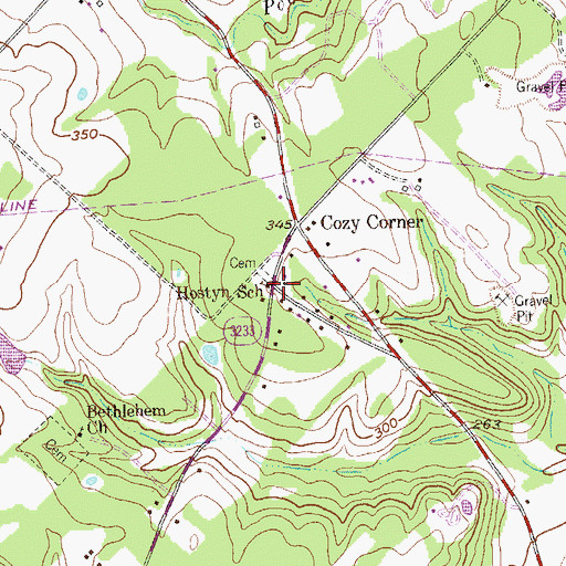 Topographic Map of Hostyn School, TX