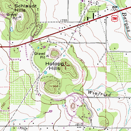 Topographic Map of Hotopp Hills, TX
