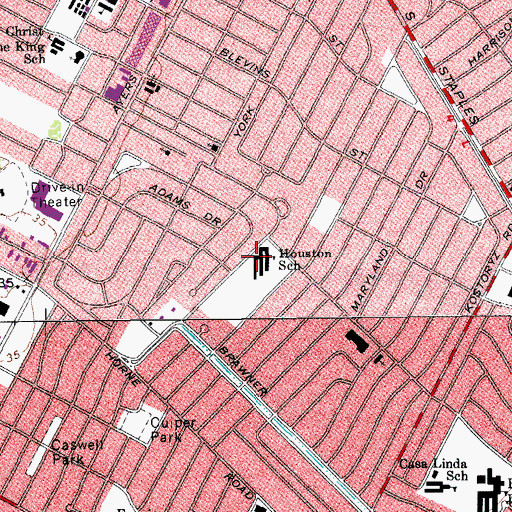 Topographic Map of Houston School, TX