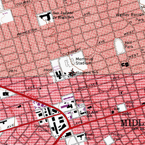 Topographic Map of Houston School, TX