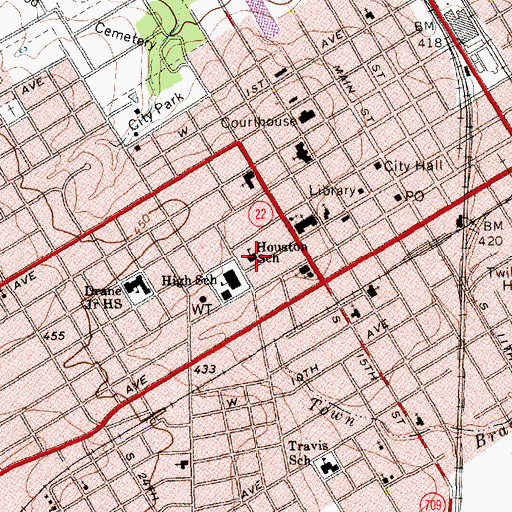 Topographic Map of Houston School, TX