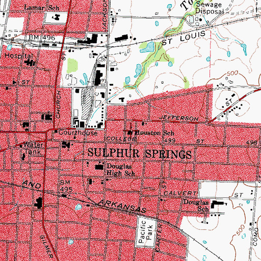 Topographic Map of Houston School, TX