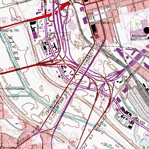 Topographic Map of Houston Street Viaduct, TX