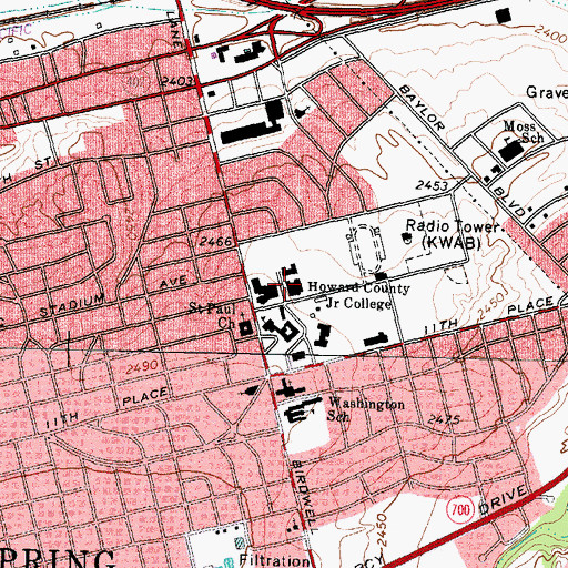Topographic Map of Howard College, TX
