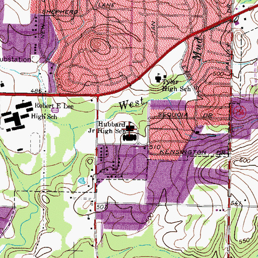 Topographic Map of Hubbard Junior High School, TX