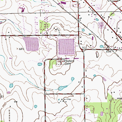 Topographic Map of Hudson Cemetery, TX