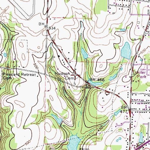 Topographic Map of Hudson J Cemetery, TX