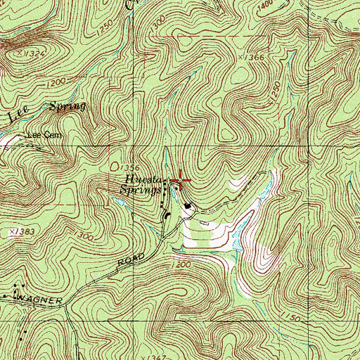 Topographic Map of Huesta Springs, TX
