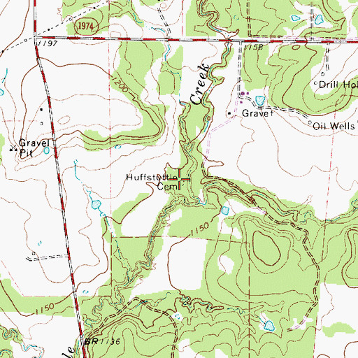 Topographic Map of Huffstuttle Cemetery, TX