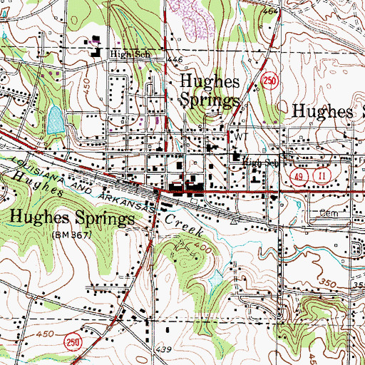 Topographic Map of Hughes Springs, TX