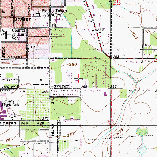 Topographic Map of McRae Street Methodist Church, AL