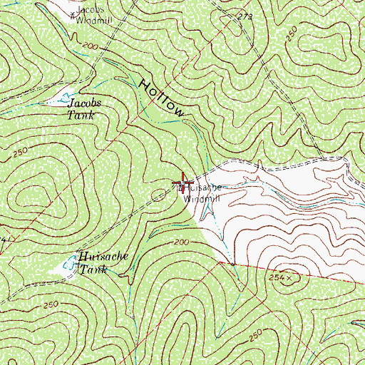 Topographic Map of Huisache Windmill, TX